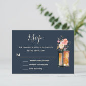 Elegant Peonies Rustic Lantern marine Coral Weddin RSVP Kaartje (Staand voorkant)