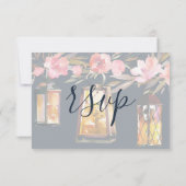 Elegant Peonies Rustic Lantern marine Coral Weddin RSVP Kaartje (Achterkant)