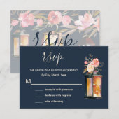 Elegant Peonies Rustic Lantern marine Coral Weddin RSVP Kaartje (Voorkant / Achterkant)