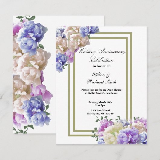 Elegant Peonies Wedding Jubileum Kaart (Voorkant / Achterkant)