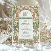 Elegant Peony 100 Celebration Art Nouveau Mucha Kaart