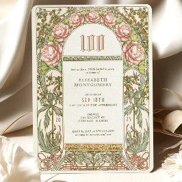 Elegant Peony 100 Celebration Art Nouveau Mucha Kaart