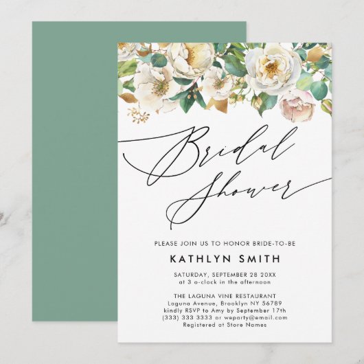 Elegant Peony Botanical Greenery Vrijgezellenfeest Kaart (Voorkant / Achterkant)