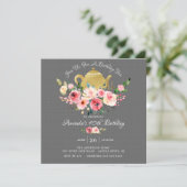 Elegant Peony Floral Birthday Tea Invitation Kaart (Staand voorkant)