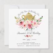 Elegant Peony Floral Birthday Tea Invitation Kaart (Voorkant)