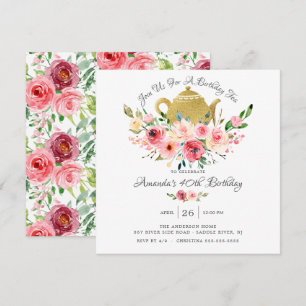 Elegant Peony Floral Birthday Tea Invitation Kaart