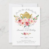 Elegant Peony Floral Birthday Tea Invitation Kaart (Voorkant)