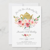 Elegant Peony Floral Birthday Tea Invitation Kaart (Voorkant)