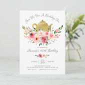 Elegant Peony Floral Birthday Tea Invitation Kaart (Staand voorkant)
