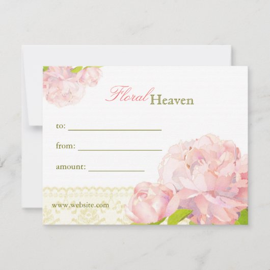 Elegant Peony Floral Business Gift Certificate (Voorkant)