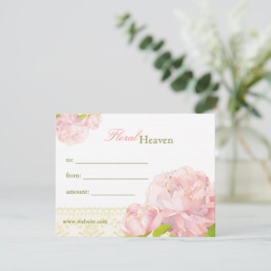 Elegant Peony Floral Business Gift Certificate (Staand voorkant)