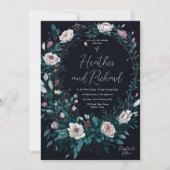 Elegant Peony Floral Foliage Wreath Wedding Kaart (Voorkant)