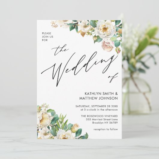 Elegant Peony Floral Greenery in one Wedding Kaart (Staand voorkant)