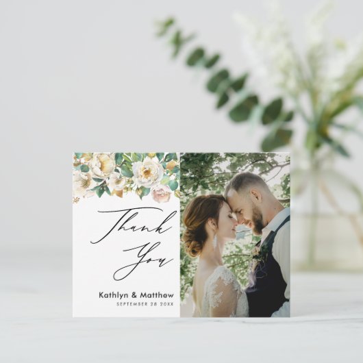 Elegant Peony Floral Greenery Wedding Bedankt Briefkaart (Staand voorkant)