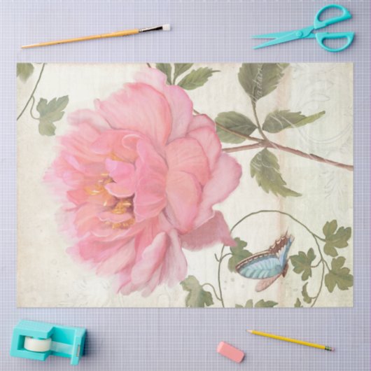 Elegant Peony Flower Butterfly Ephemera ontkoppeli Tissuepapier (Craft)