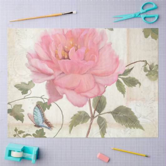 Elegant Peony Flower Butterfly Ephemera ontkoppeli Tissuepapier (Craft)