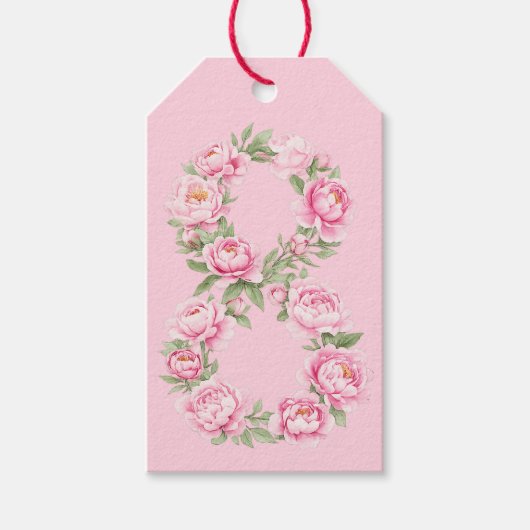 Elegant Peony Flower Illustration for March 8  Cadeaulabel (Voorkant)
