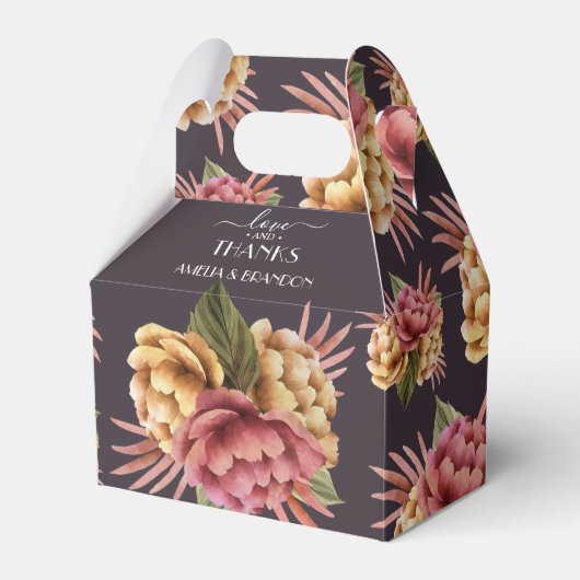 Elegant Peony Flowers op Paars Brown Bedankdoosjes (Voorkant Zijde)
