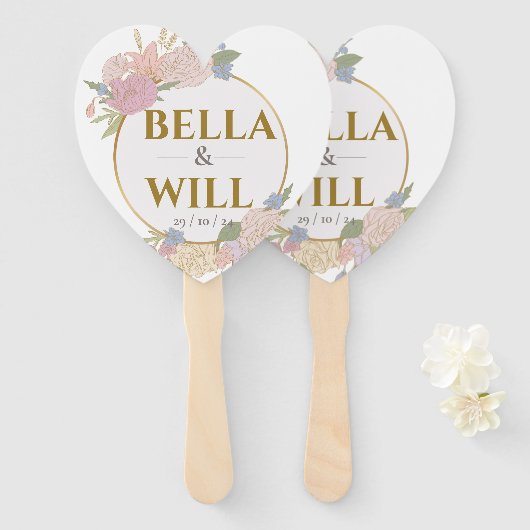 Elegant Peony Lily Roos Wedding Handwaaier (Voorkant en achterkant)