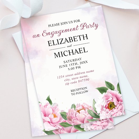 Elegant Peony Minimalist Verloving Invitation Kaart