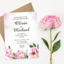 Elegant Peony Minimalist Verloving Invitation
