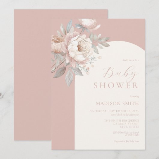 Elegant Peony Roos Stoffig Roze Baby shower Kaart (Voorkant / Achterkant)