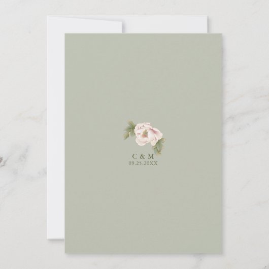 Elegant Peony Sage en Blush Wedding Save the Date (Achterkant)
