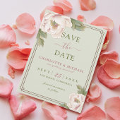 Elegant Peony Sage en Blush Wedding Save the Date