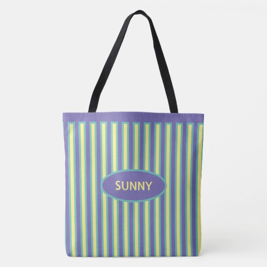 Elegant Periwinkle Blue en Yellow Striped Tote Bag (Voorkant)