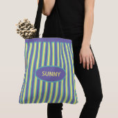 Elegant Periwinkle Blue en Yellow Striped Tote Bag (Dichtbij)