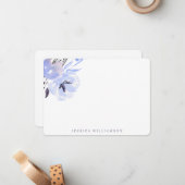 Elegant Periwinkle Blue Floral Personal Stationery Notitiekaartje (Voorkant / Achterkant in situ)