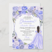 Elegant Periwinkle Blue Floral Quinceanera Invitat Kaart (Voorkant)