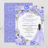 Elegant Periwinkle Blue Floral Quinceanera Invitat Kaart (Voorkant / Achterkant)