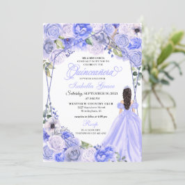 Elegant Periwinkle Blue Floral Quinceanera Invitat Kaart