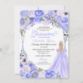 Elegant Periwinkle Blue Floral Quinceanera Kaart (Voorkant)