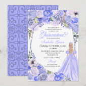 Elegant Periwinkle Blue Floral Quinceanera Kaart (Voorkant / Achterkant)