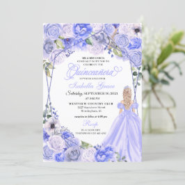 Elegant Periwinkle Blue Floral Quinceanera Kaart