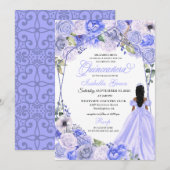 Elegant Periwinkle Blue Floral Quinceanera Kaart (Voorkant / Achterkant)