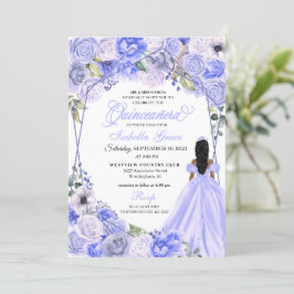 Elegant Periwinkle Blue Floral Quinceanera Kaart