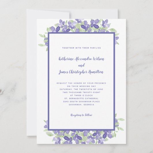 Elegant Periwinkle Blue Floral Waterverf Wedding Kaart (Voorkant)