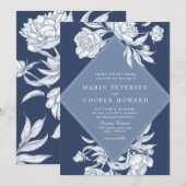 Elegant Periwinkle Blue Floral Wedding Kaart (Voorkant / Achterkant)