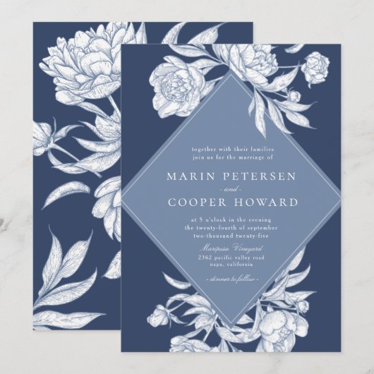 Elegant Periwinkle Blue Floral Wedding Kaart (Voorkant / Achterkant)