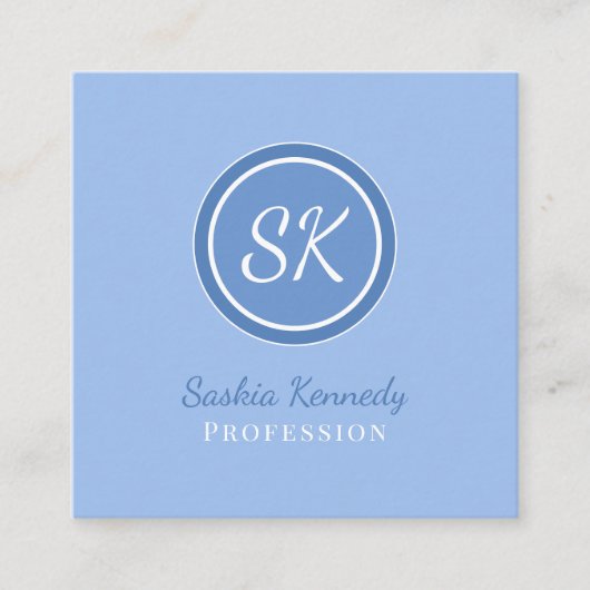 Elegant Periwinkle Blue Professional Monogram Squa Vierkante Visitekaartje (Voorkant)