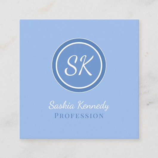 Elegant Periwinkle Blue Professional Monogram Vierkante Visitekaartje (Voorkant)