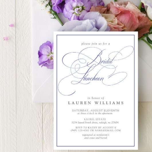 Elegant Periwinkle Calligraphy Bridal Luncheon Kaart
