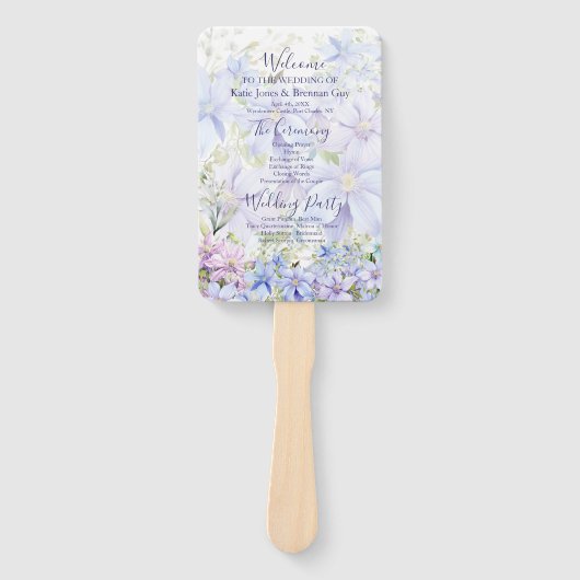 Elegant Periwinkle Clematis huwelijksprogramma Handwaaier (Voorkant)