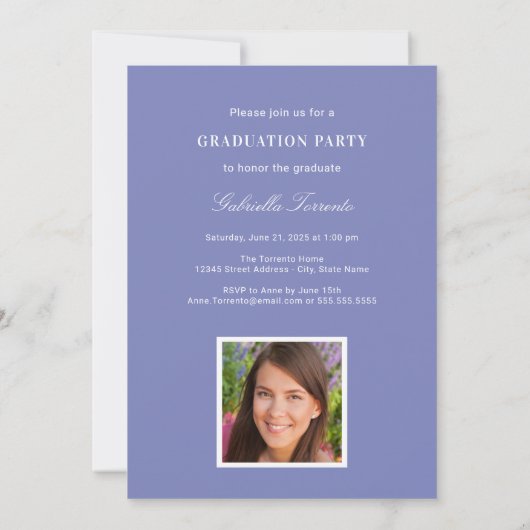 Elegant Periwinkle Custom Photo Graduparty Kaart (Achterkant)