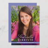 Elegant Periwinkle Custom Photo Graduparty Kaart (Voorkant / Achterkant)