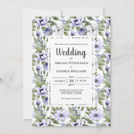 Elegant Periwinkle Floral Greenery Pattern Wedding Kaart