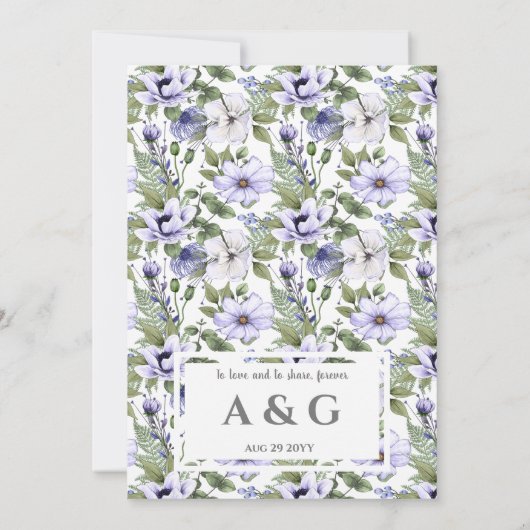 Elegant Periwinkle Floral Greenery Pattern Wedding Kaart (Achterkant)